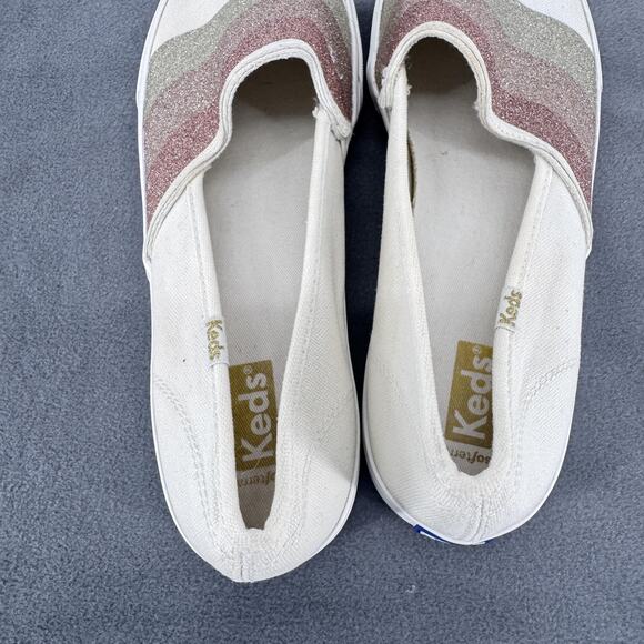 Keds Shoes Womens Size 10 White Glitter Wave Slip On Canvas Casual WF65932 - Picture 9 of 12